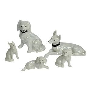 Lusterware Shepard Dog Family Set 5 Ceramic Porcelain Made Japan 5" Figurines
